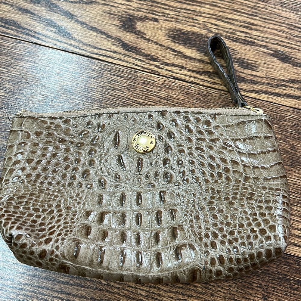 Embossed Brown Wristlet Clutch